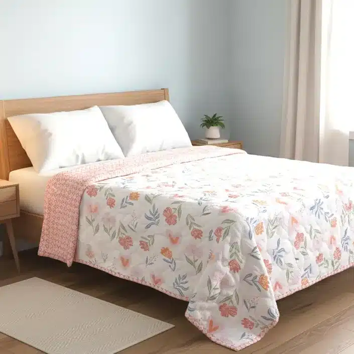 Floral Reversible Quilted Comforter Blanket for All Season Use